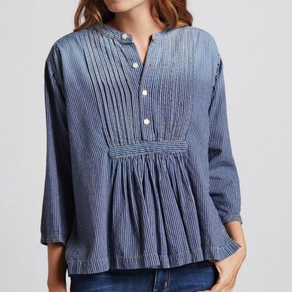 CURRENT/ELLIOTT Pintuck Chambray Railroad Stripe Shirt
